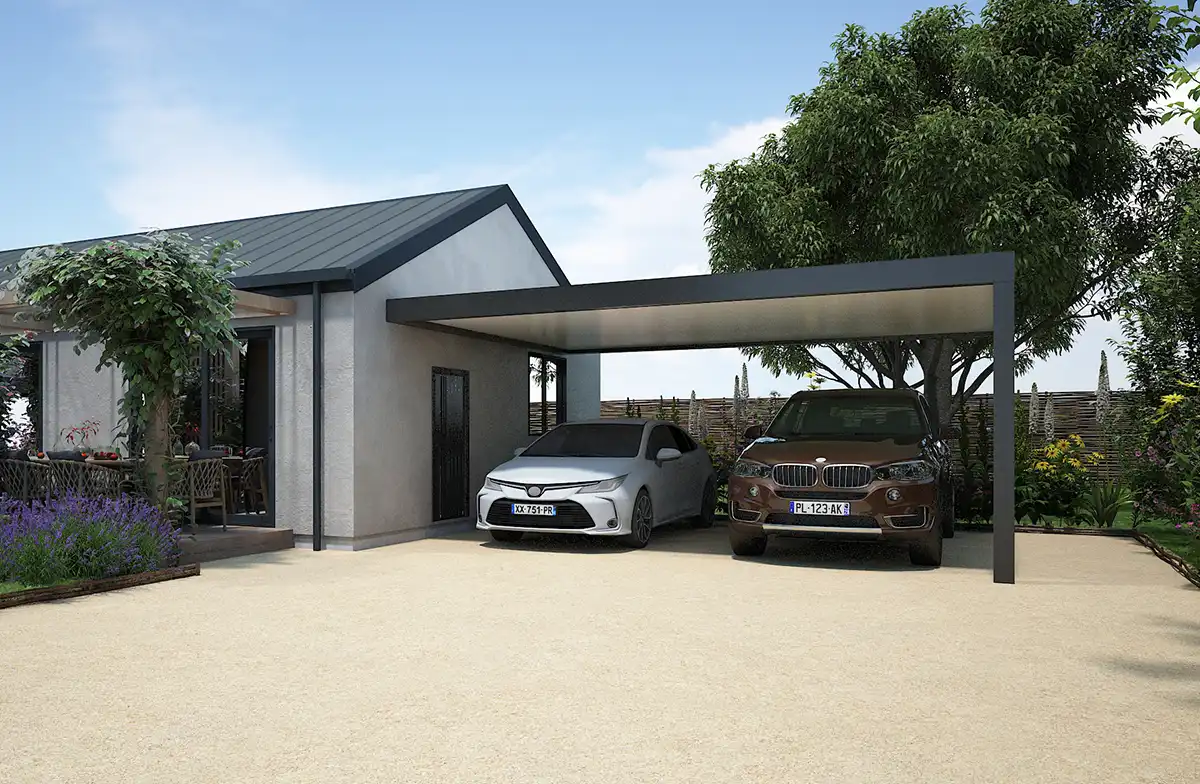 Carport adossé aluminium Trevor 2 voitures